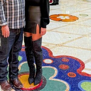 Rhinestone Black Over the Knee Boots